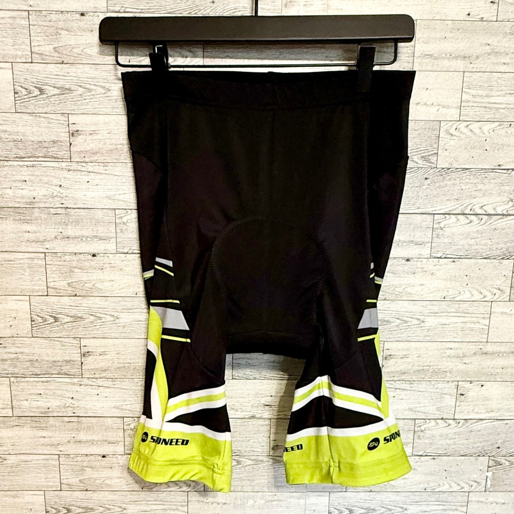 SPONEED Cycling Shorts Padded‎ Bike Biking Tights Mens Black Neon Green Sz-Large